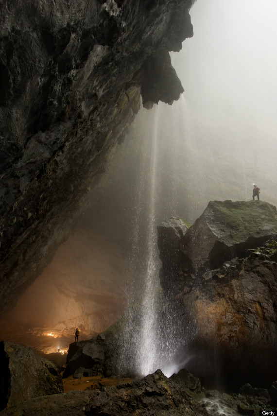 A cascading waterfall in Hang Son Doong.